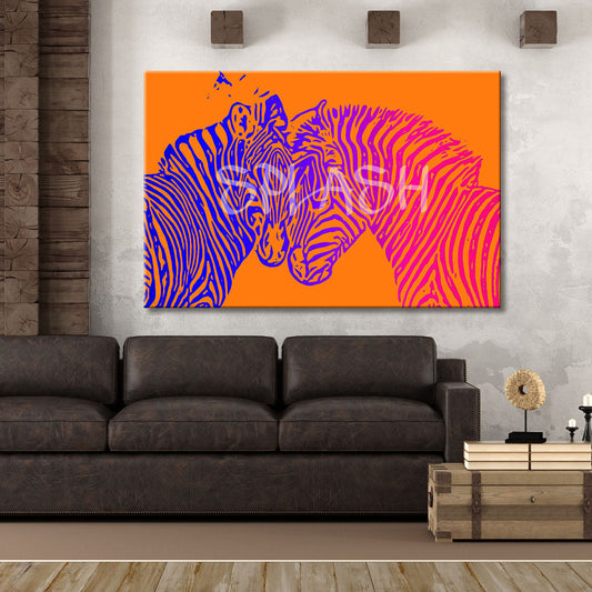 Cuadro pop art de cebras en naranja