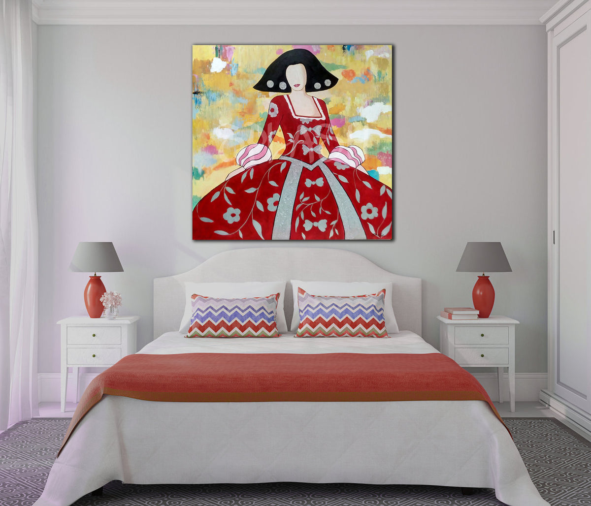 Cuadro de menina tonos rojo y grises
