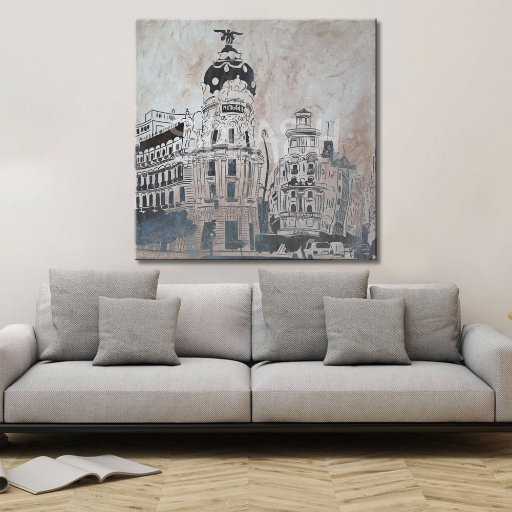 Cuadro de Madrid con Metrópolis sepia