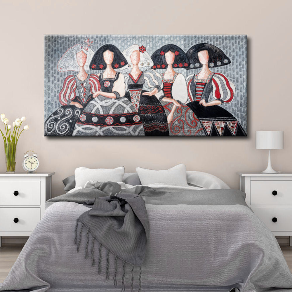 Cuadro de Meninas en grises y rojo