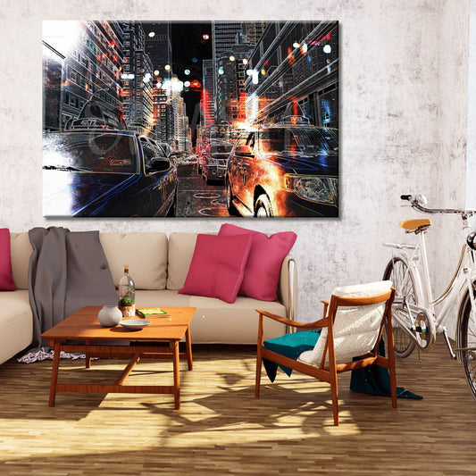 Cuadro New York nocturno con taxis impreso