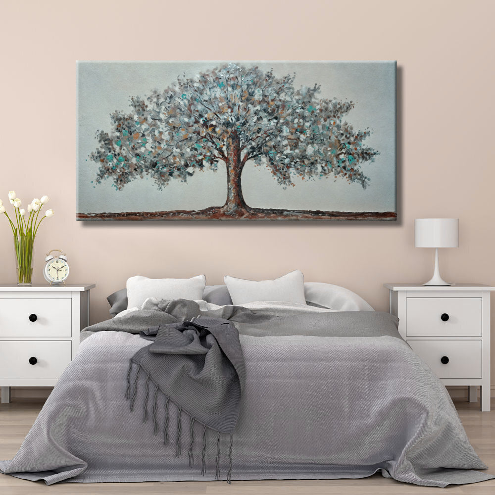Cuadro árbol blanco, turquesa y Gris