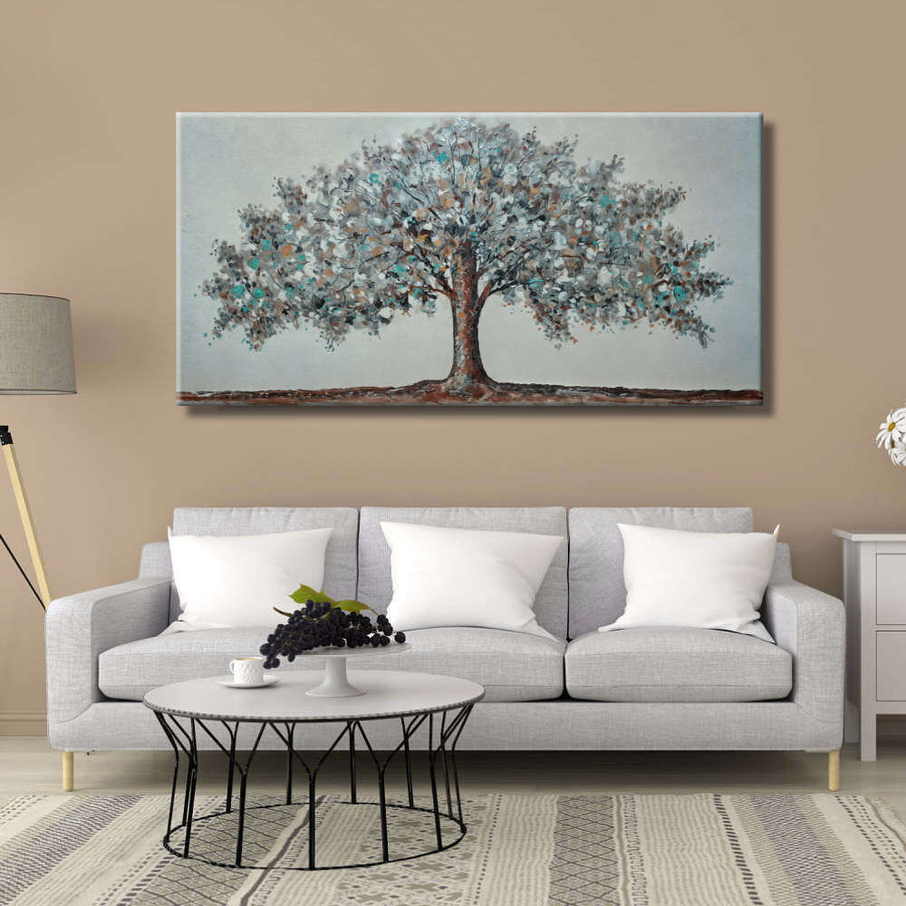 Cuadro árbol blanco, turquesa y Gris