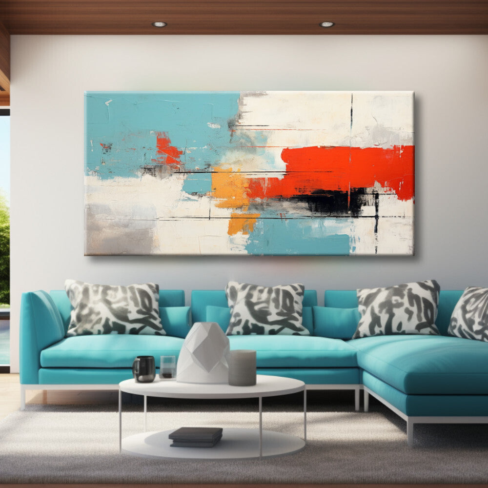Cuadro AbstractoTurquesa Rojo y Mostaza