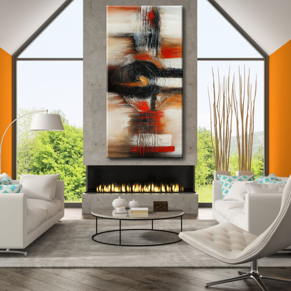 Abstracto en beige, rojo, naranja y negro