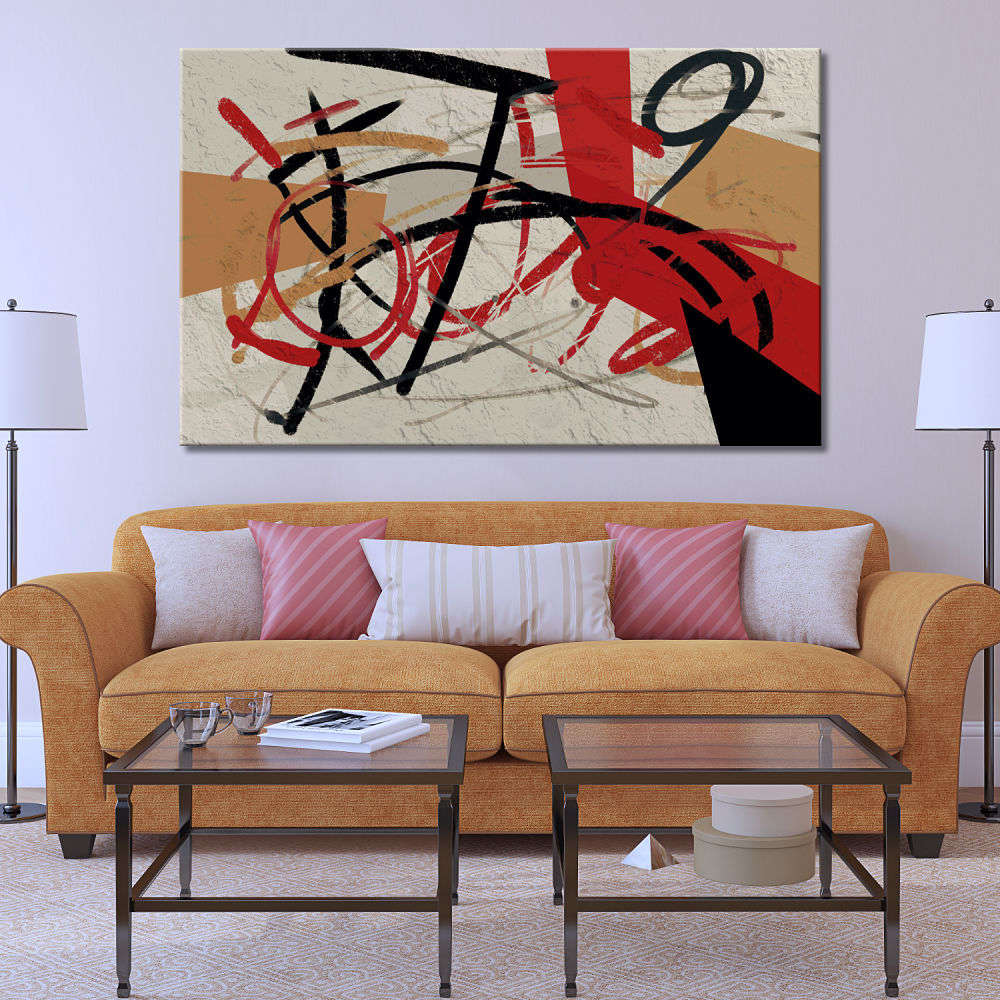Cuadro Abstracto geométrico rojo negro y ocre