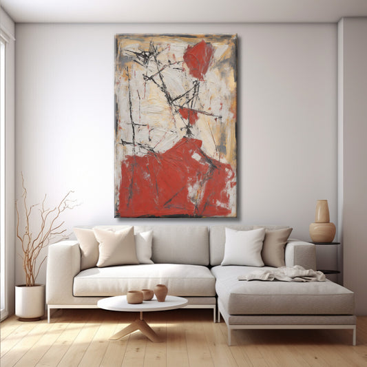 Cuadro Abstracto Vertical en Rojo