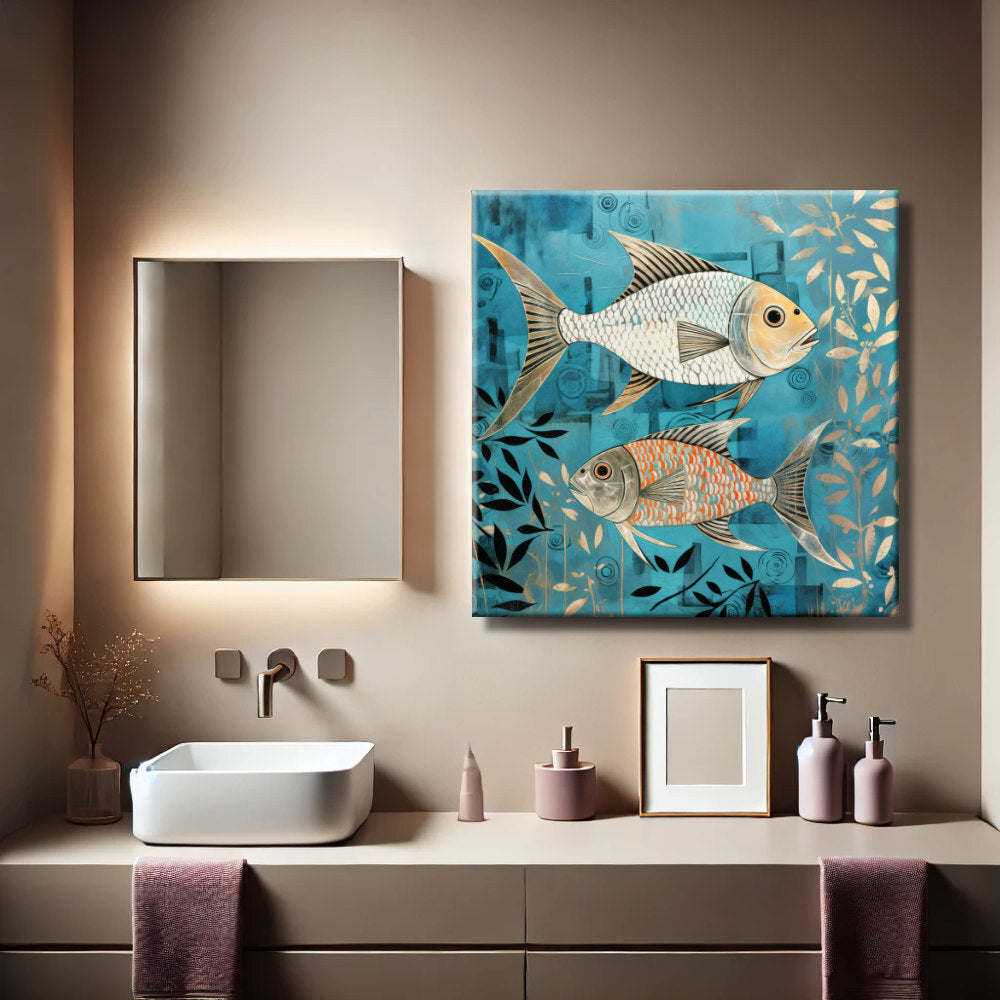 Cuadro de Peces en Fondo Azul
