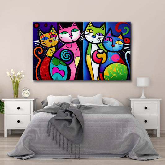 Cuadros de 4 gatos de fantasía Pop Art