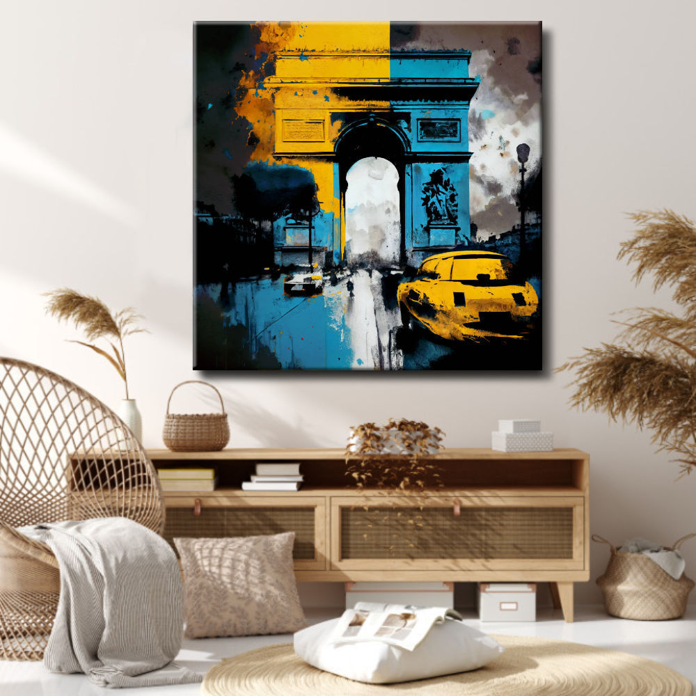 Cuadro urbano de París en azul y amarillo