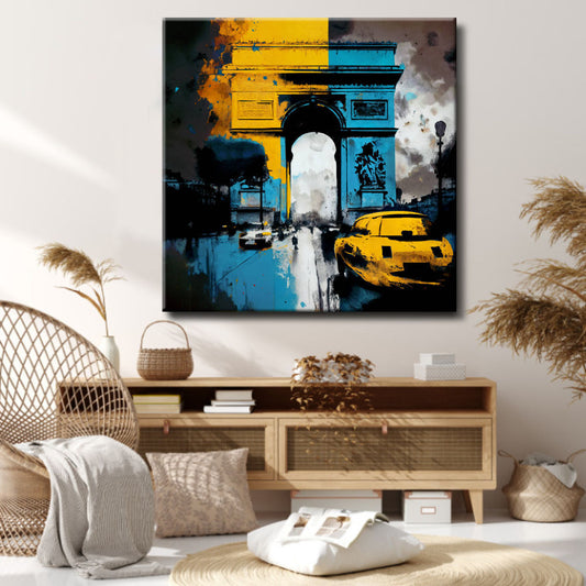 Cuadro urbano de París en azul y amarillo