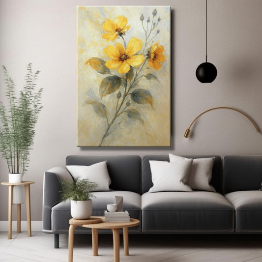 Cuadro de flores vertical en amarillo
