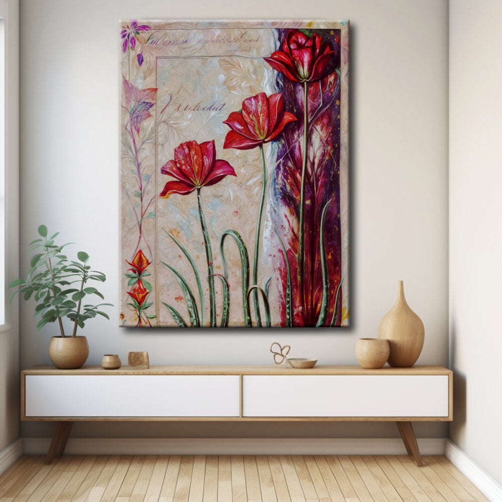 Cuadro moderno con tulipanes en rojo