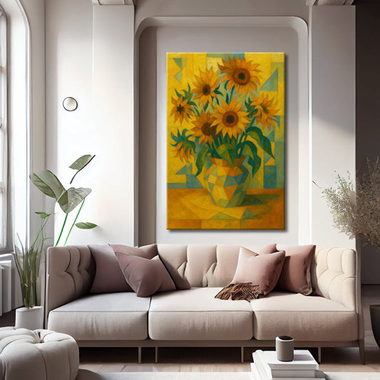 Cuadro de girasoles con tintes abstractos