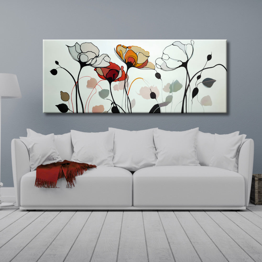 Cuadro de Flores y grafismo en blanco