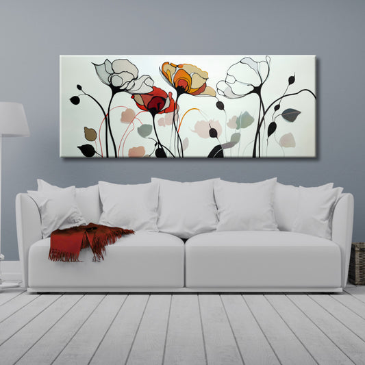 Cuadro de Flores y grafismo en blanco