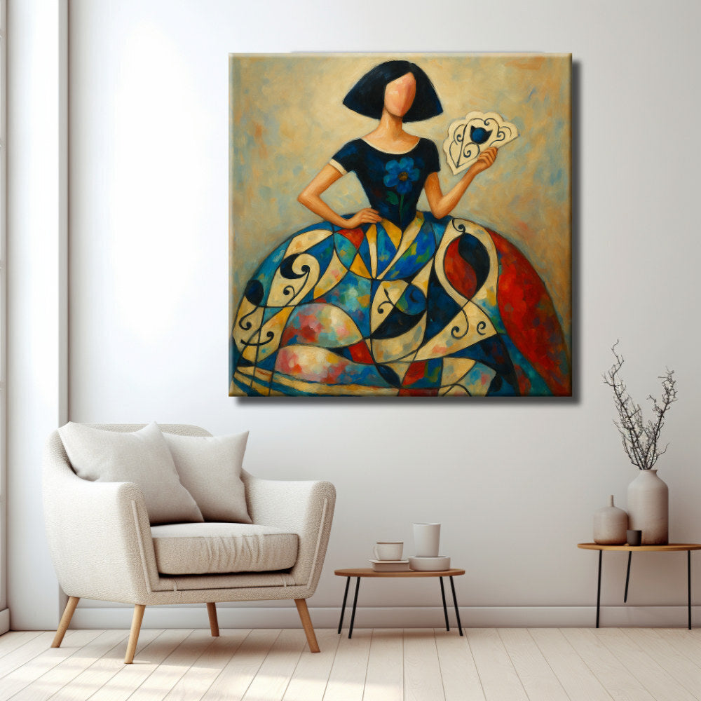 Menina moderna con falda abstracta