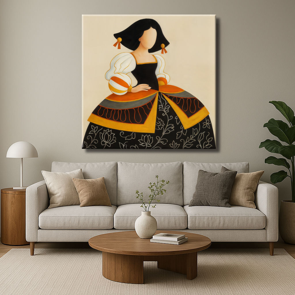 Menina elegante en marrones y naranjas