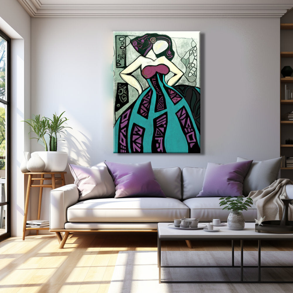 Cuadro menina vidriera modernista turquesa