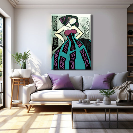 Cuadro menina vidriera modernista turquesa