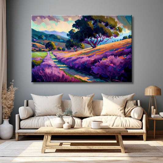 Cuadro de paisaje campestre y árboles