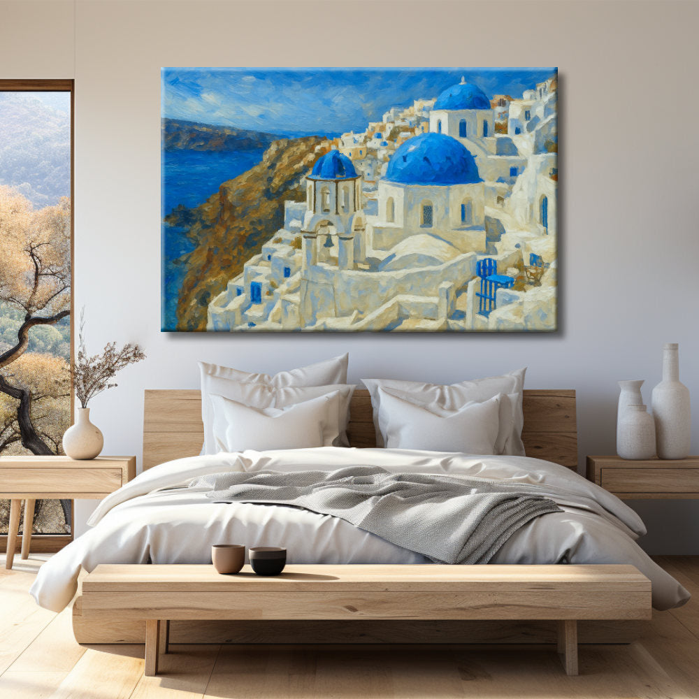 Cuadro de Paisaje isla Santorini en azul