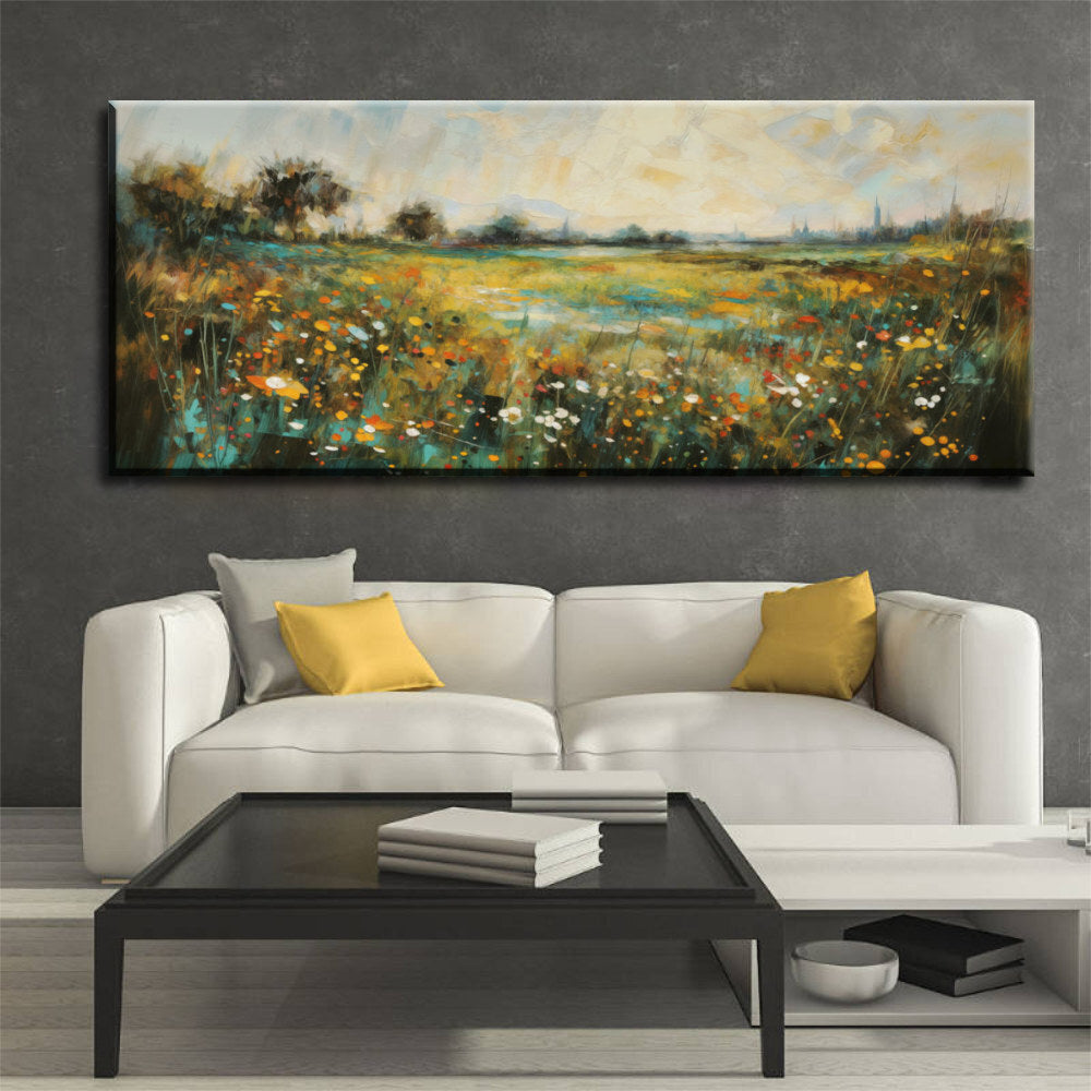 Cuadro de Paisaje y flores en Otoño