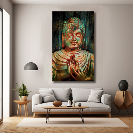 Cuadro de Buda en oro y azul turquesa