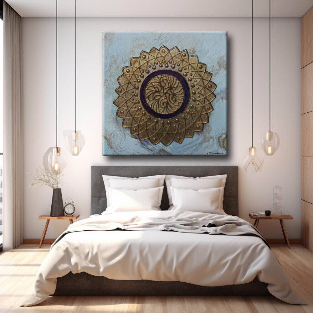Cuadro abstracto mandala en ocre