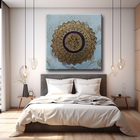 Cuadro abstracto mandala en ocre