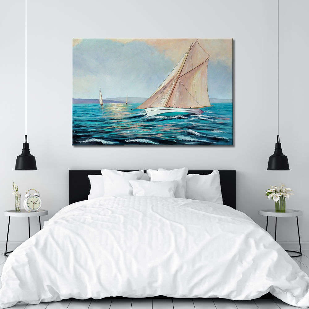 Cuadro de paisaje marino con veleros
