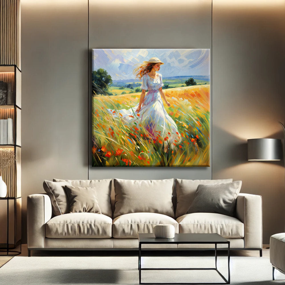 Cuadro Mujer Paseando con Flores