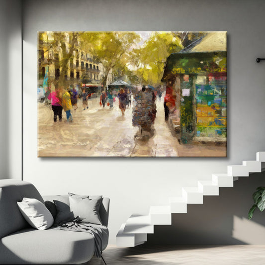 Ramblas de Barcelona con kiosco de prensa