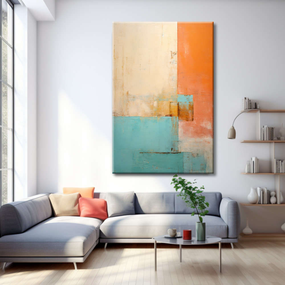 Lienzo Abstracto Vertical Turquesa y Naranja