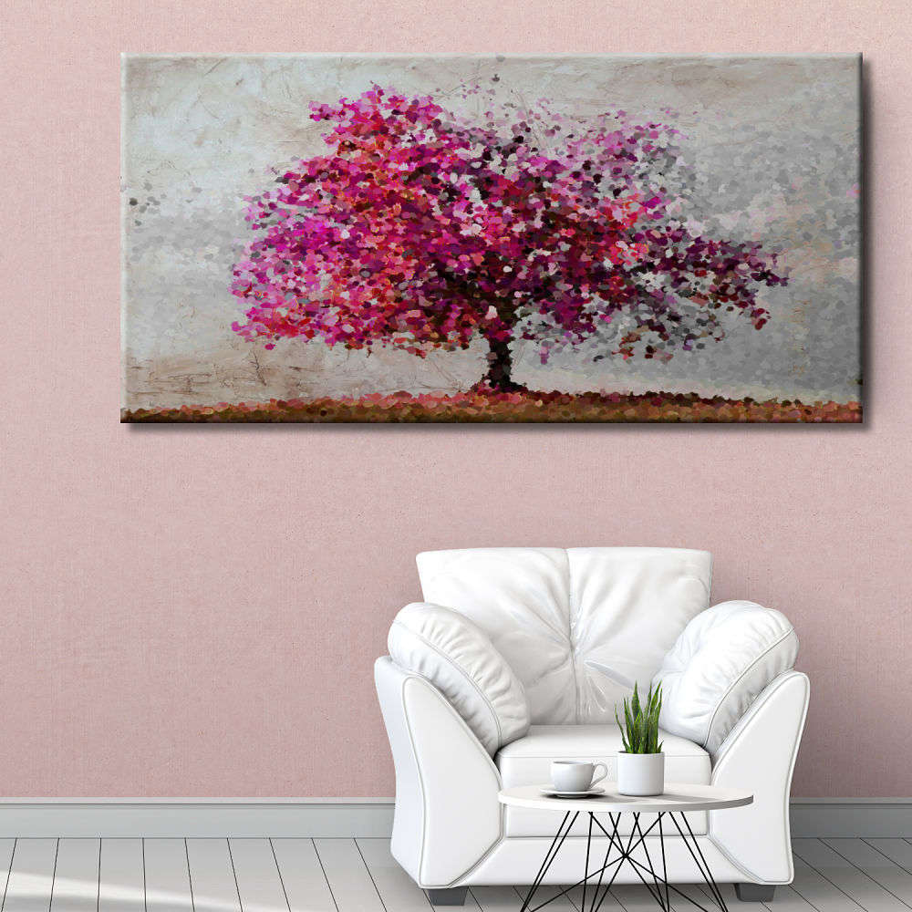 Cuadro árbol en magenta y fondo gris