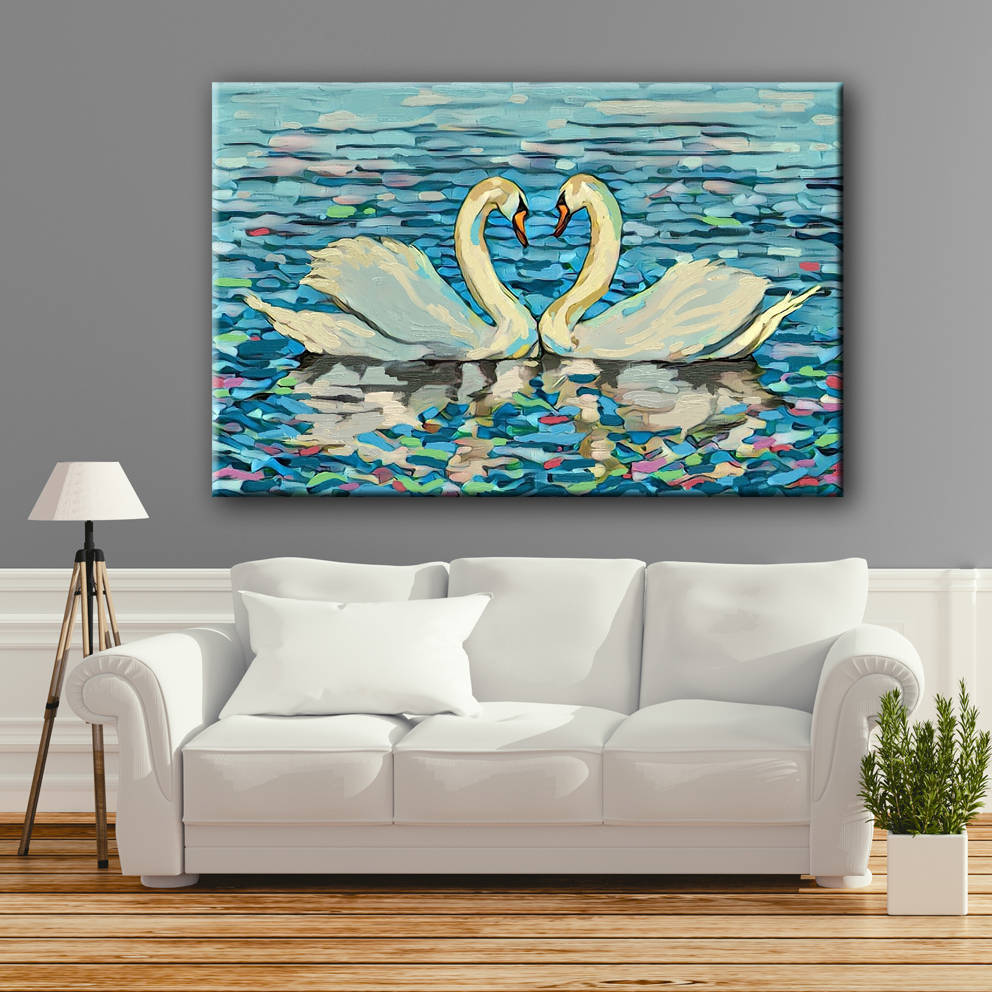 Cuadro Moderno Cisnes en Azules