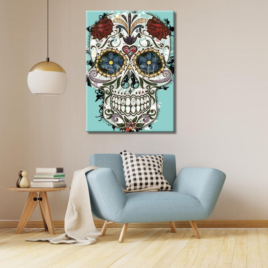Cuadro Calavera mexicana fondo turquesa
