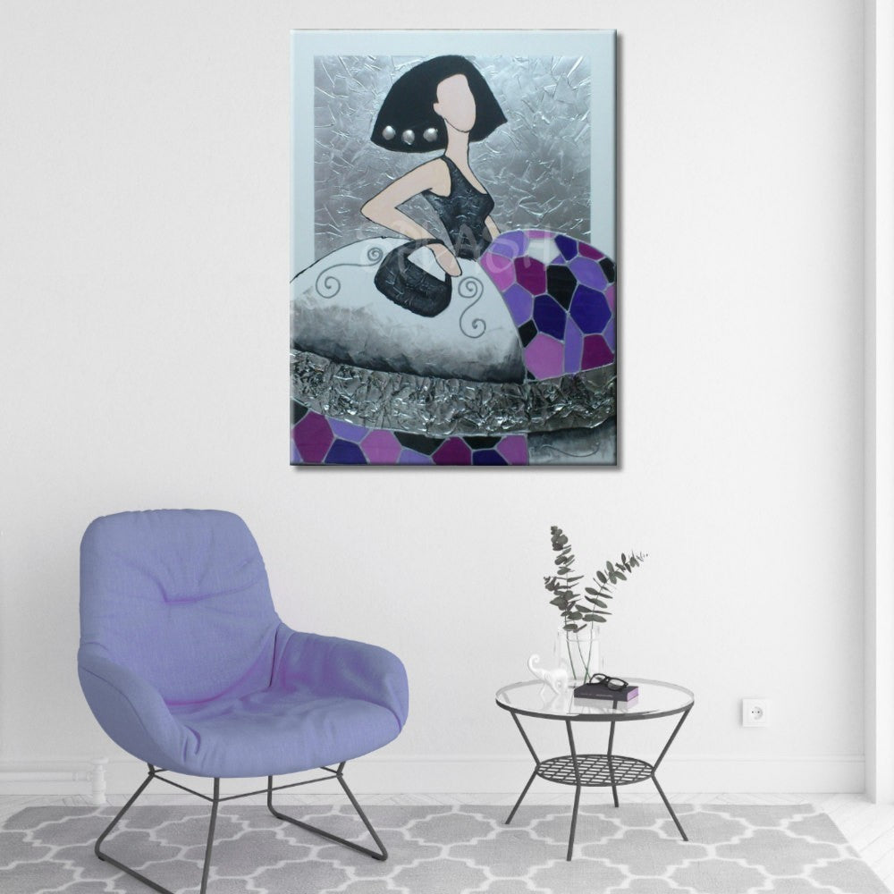 Cuadro de menina con texturas y bolso