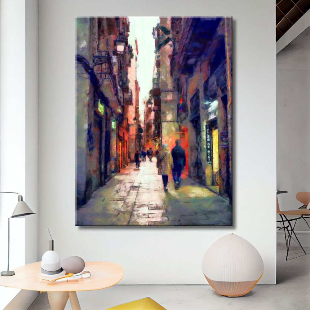 Barrio gótico de Barcelona con figuras