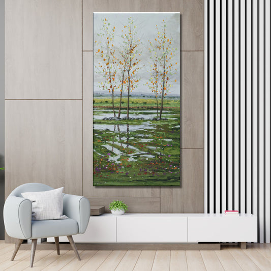 Cuadro de paisaje con árboles y charcos