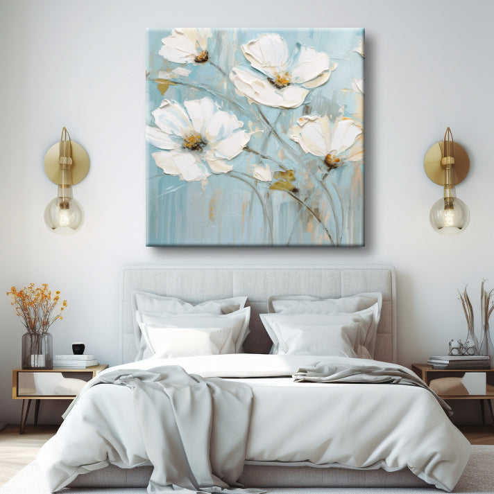 Cuadro de flores blancas en azul