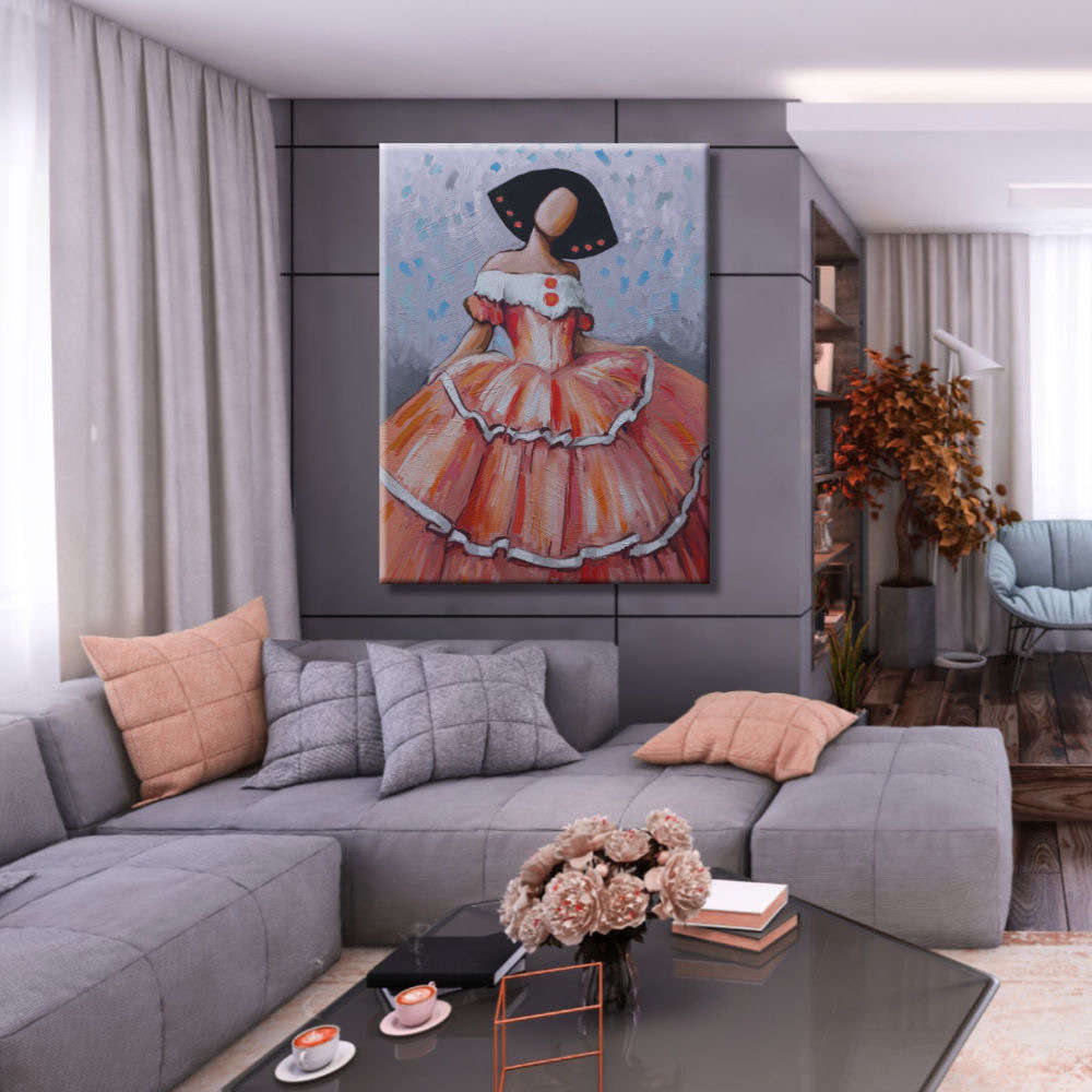 Cuadro de Menina en rojo y naranja