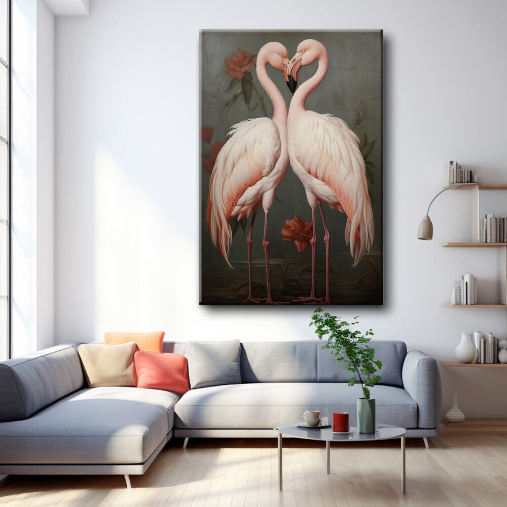 Cuadro de flamencos rosa en pareja