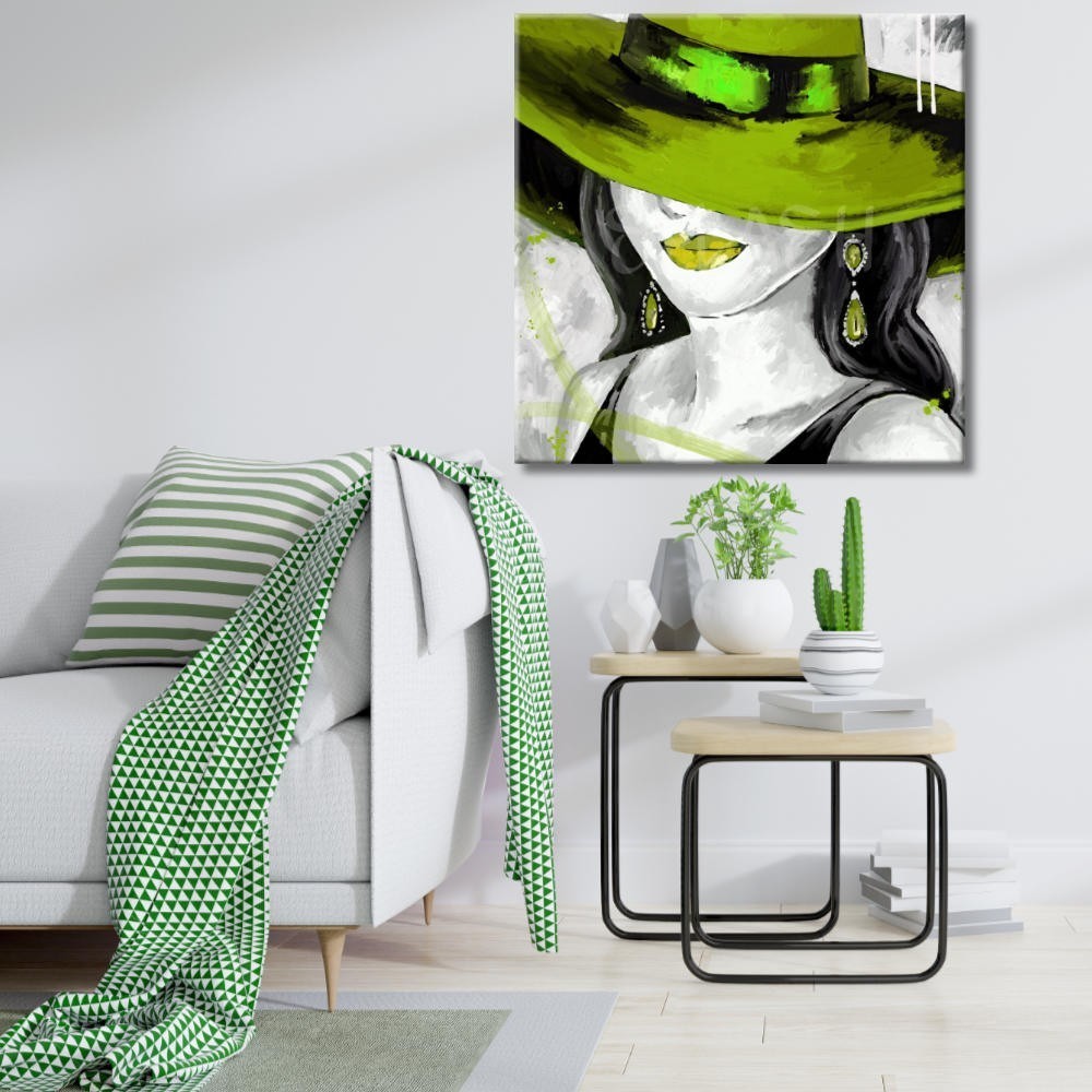 Cuadro de mujer con sombrero verde
