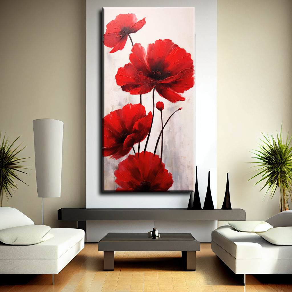 Cuadro flores amapolas rojas vertical