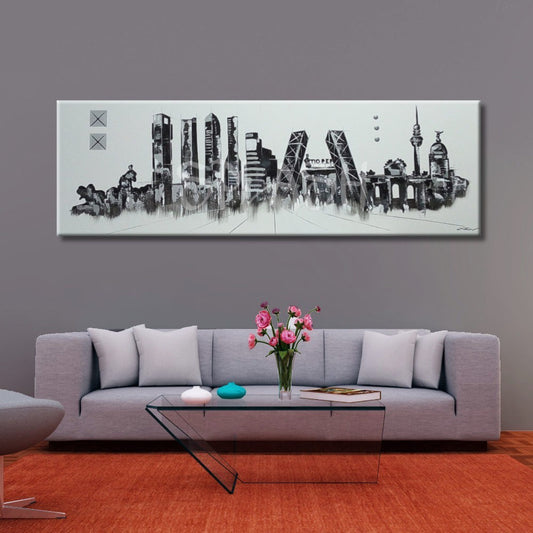 Cuadro blanco y negro Skyline de Madrid
