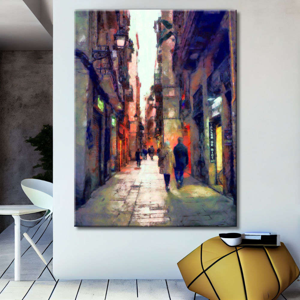 Barrio gótico de Barcelona con figuras