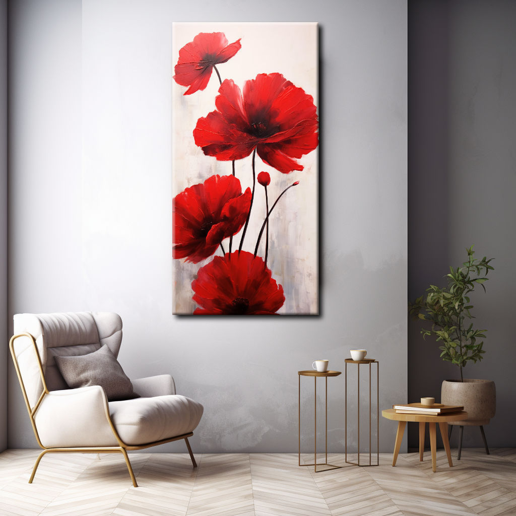 Cuadro flores amapolas rojas vertical