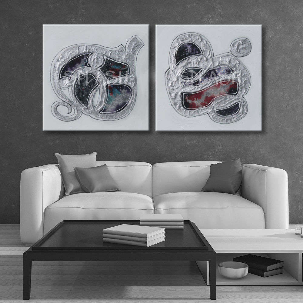 Pareja de cuadros abstractos joya textura