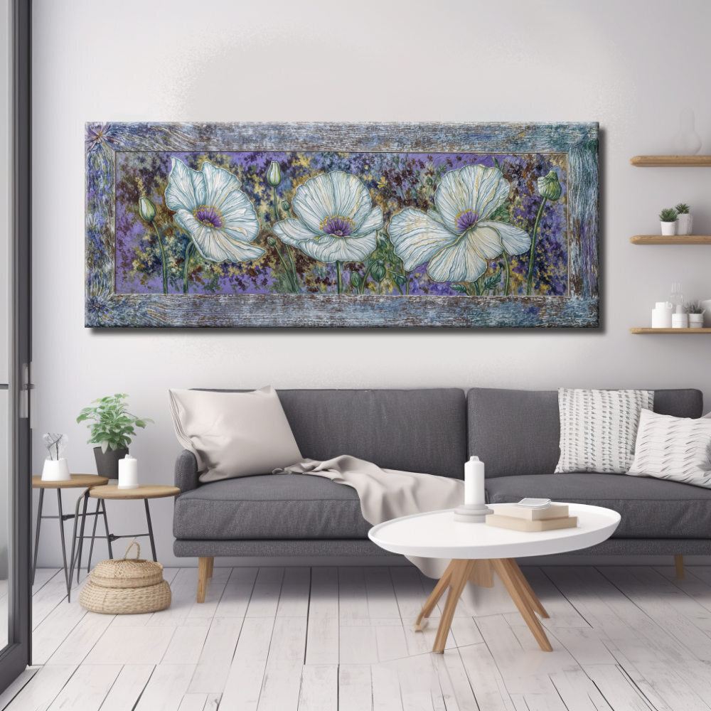Cuadro de Flores blancas y tonos malva